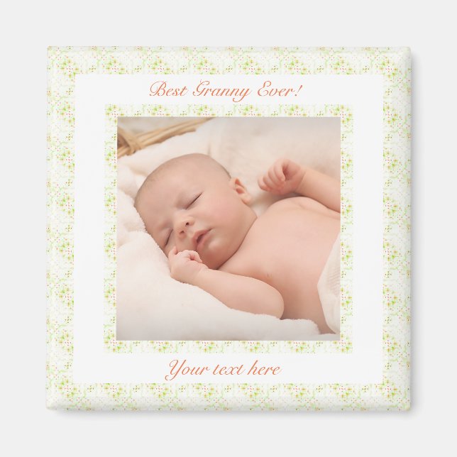 Imán Abuelos Día Verde Mejor Abuela Regalo de foto (Frente)