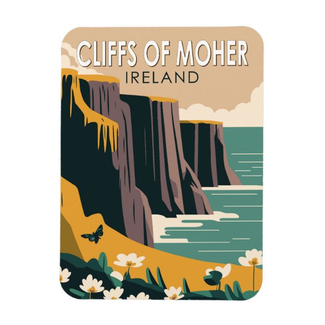 Imán Acantilados de Moher Ireland Floral Travel Art Vin (Vertical)