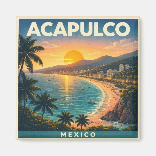 Imán Acapulco Vintage Travel Poster Magnet (Frente)