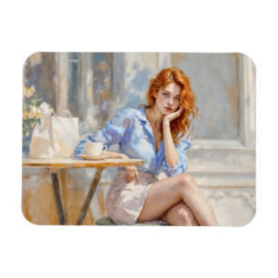 Imán Aceite romántico arte chica de ojos azules tonos p