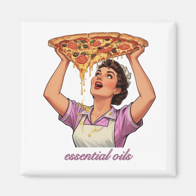 Imán Aceites Esenciales Ilustración Divertida de Pizza  (Frente)