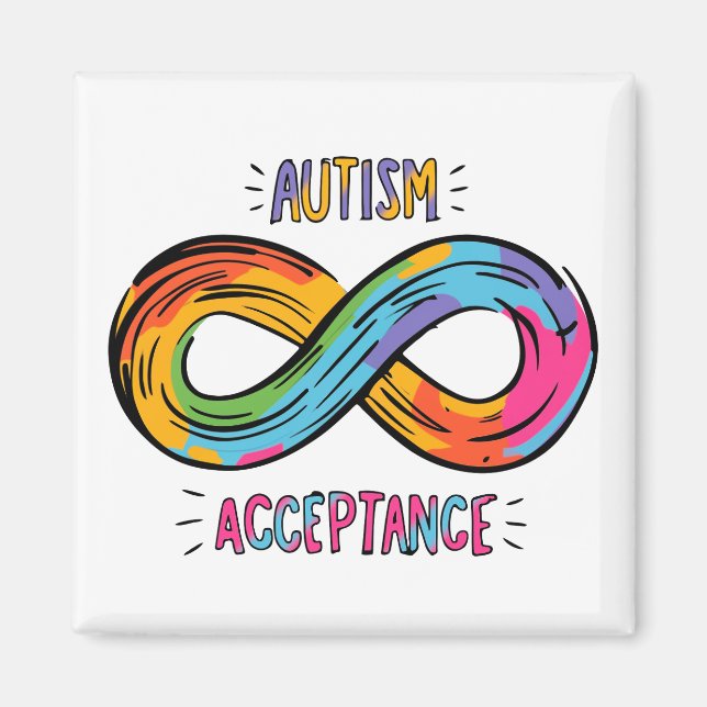 Imán Aceptación de autismo Símbolo de infinito arcoiris (Frente)