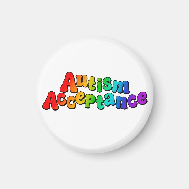 Imán Aceptación de autismo tipografía arcoiris (Frente)