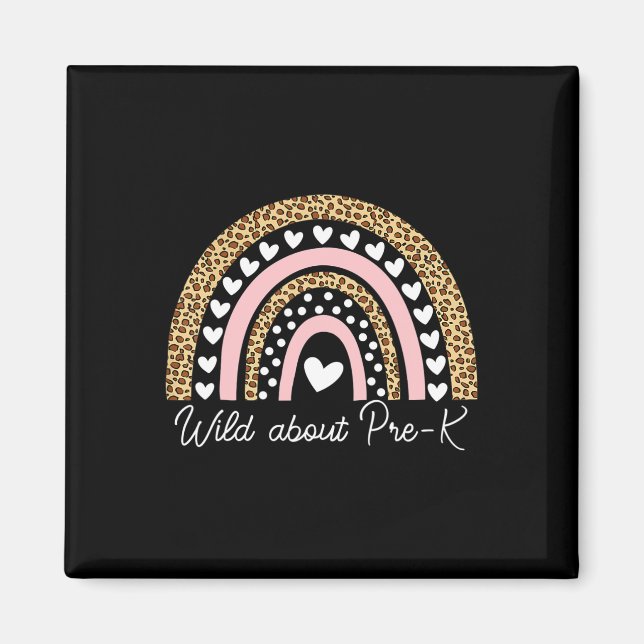 Imán Acerca del profesor pre-k Leopard Rainbow de vuelt (Frente)