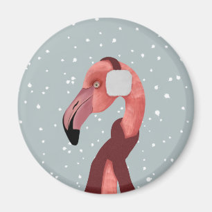 Imán Acogedor Flamingo De Invierno Con Scarf