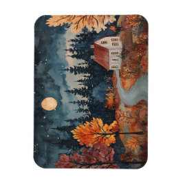 Imán Acogedora cabaña nocturna de otoño | Decoración de