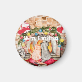 Imán Acogedores Navidades mantel con perro y gato