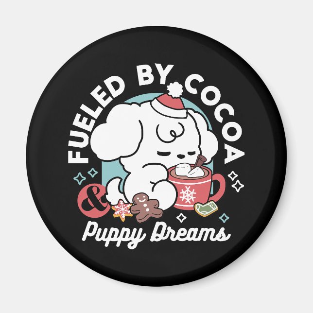 Imán Acogedores sueños de cachorro - chocolate caliente (Frente)