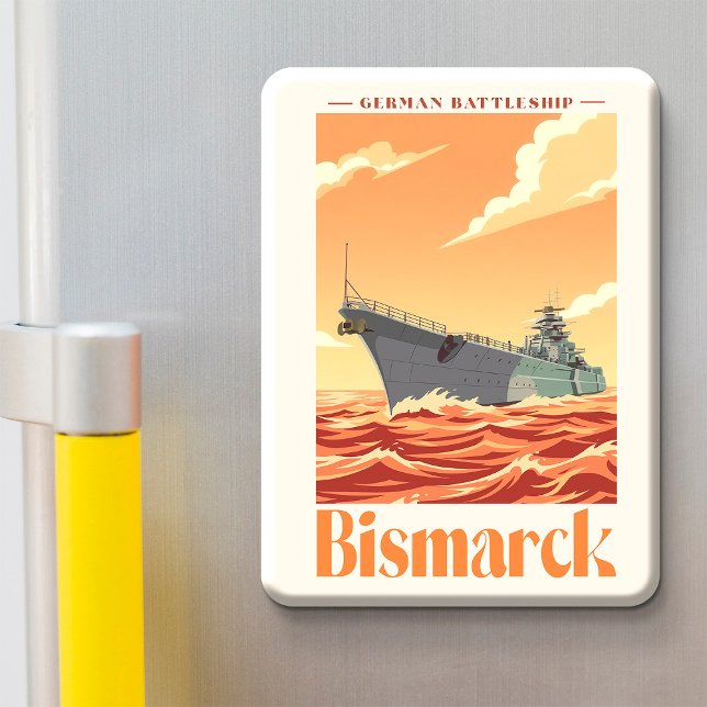 Imán Acorazado alemán Bismarck - Póster Naval Antiguo (Bismarck German Battleship - Vintage Naval Poster. Magnet)