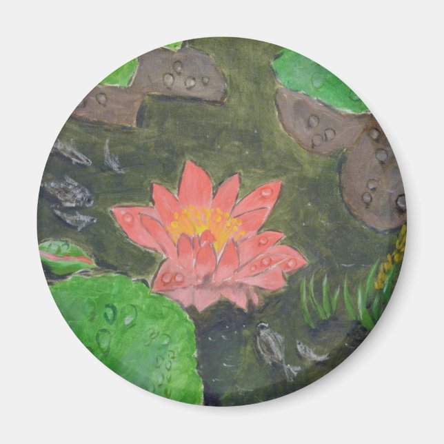 Imán Acrílico sobre lienzo, flor de lirio de agua rosa (Frente)