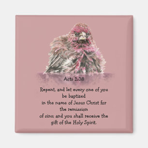 Imán Actos 2:38 Escritura de bautismo contra ave en el