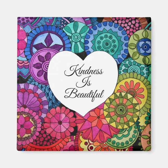 Imán Acuarela Arcoiris Mandala con corazón (Frente)