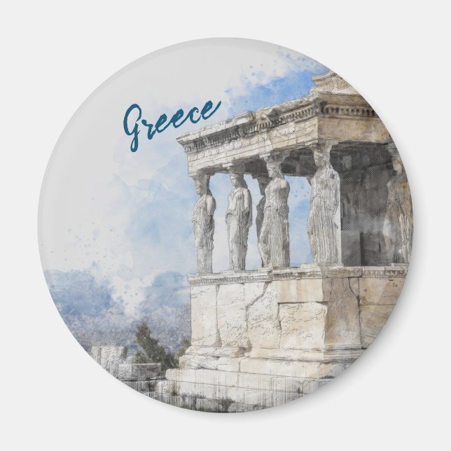 Imán Acuarela Atenas Magnet - Recuento de ruinas griega (Frente)