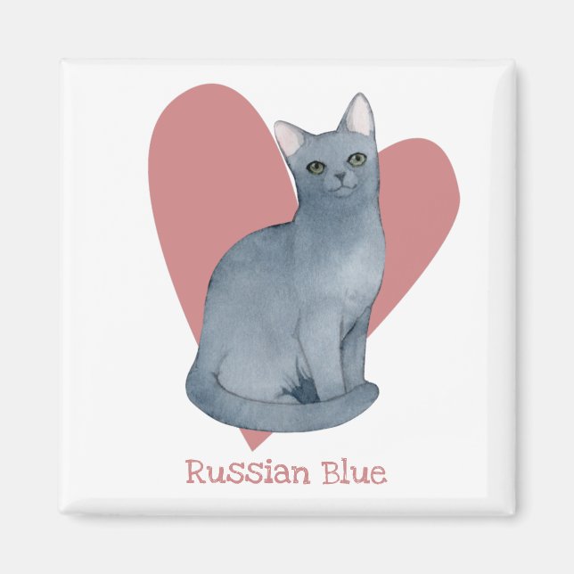 Imán Acuarela azul de gato ruso Corazón gitano rosado (Frente)