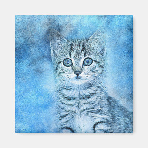 Imán Acuarela azul del extracto el del gatito el