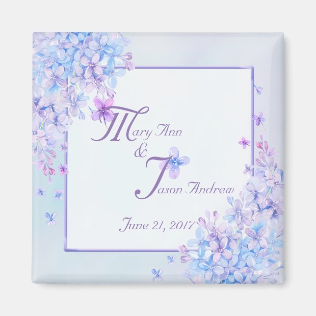 Imán Acuarela Azul Púrpura Lilac Flower Magnet (Frente)