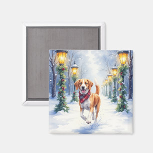 Imán Acuarela Beagle Parque Nevado Navidad Fiesta