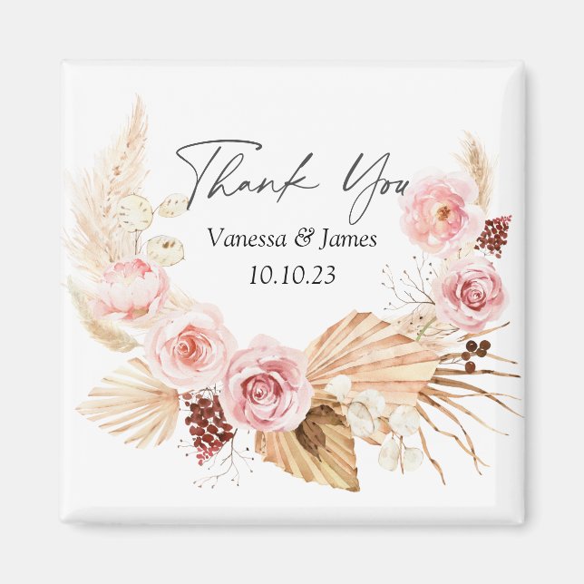 Imán acuarela Boho Floral Pampas Grass Wedding Favor (Frente)