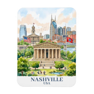 Imán Acuarela Colorida Personalizada Nashville Tennesse
