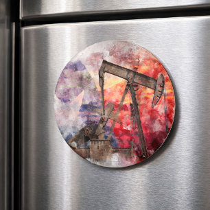 Imán Acuarela de bomba de petróleo de Texas con arte de