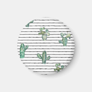 Imán Acuarela de Cactus: Dibujo de Pluma Vintage.
