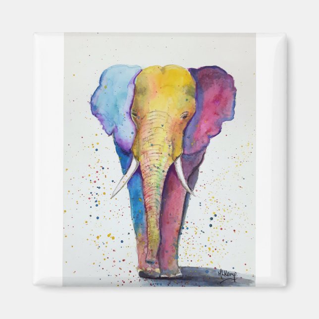Imán acuarela de color elefante (Frente)