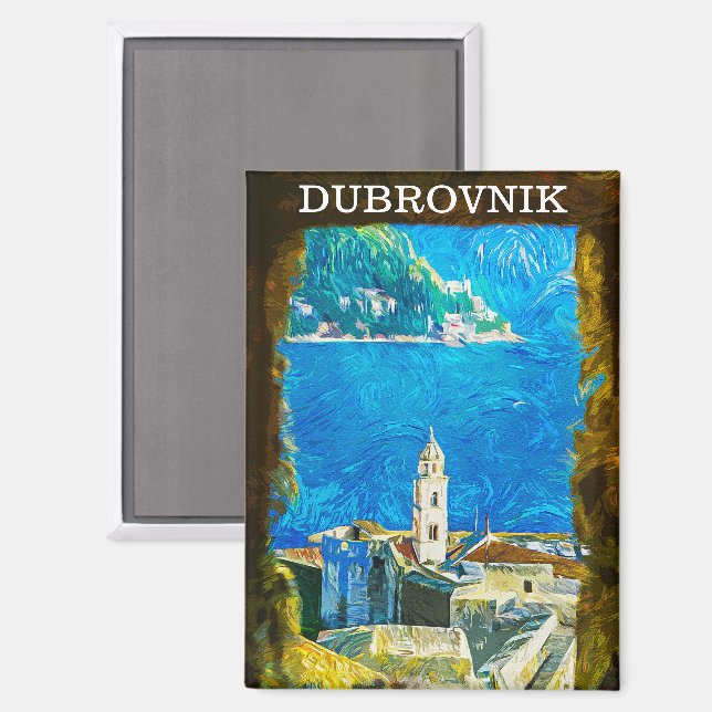Imán Acuarela de dibujo de Dubrovnik Croacia (Anverso/Reverso)