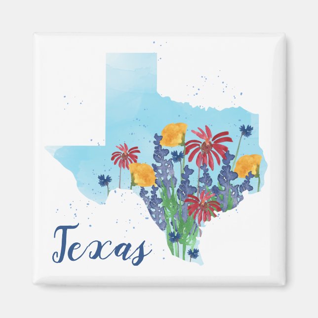 Imán Acuarela de flores silvestres de Texas (Frente)