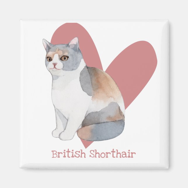 Imán Acuarela de gato al descubierto británica Kitty Pi (Frente)