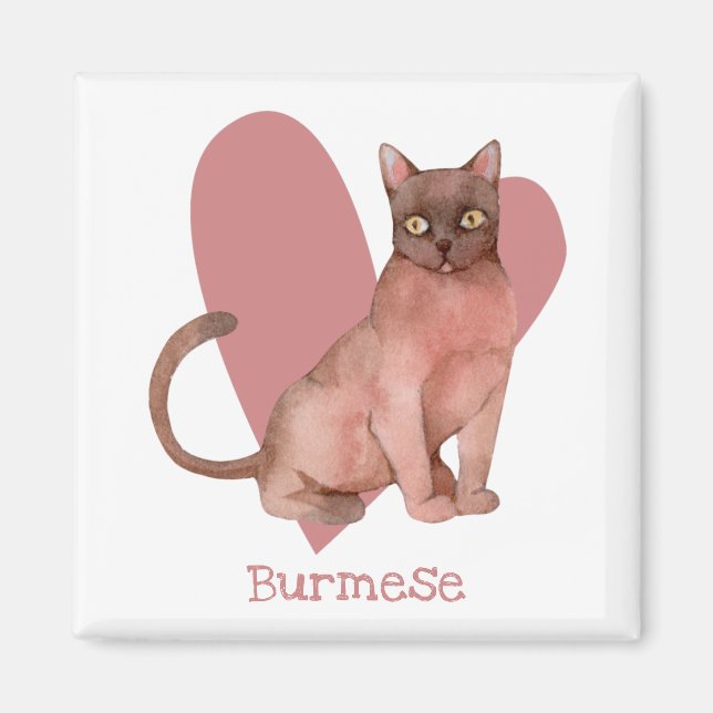 Imán Acuarela de gato birmano Corazón gitano rosado (Frente)