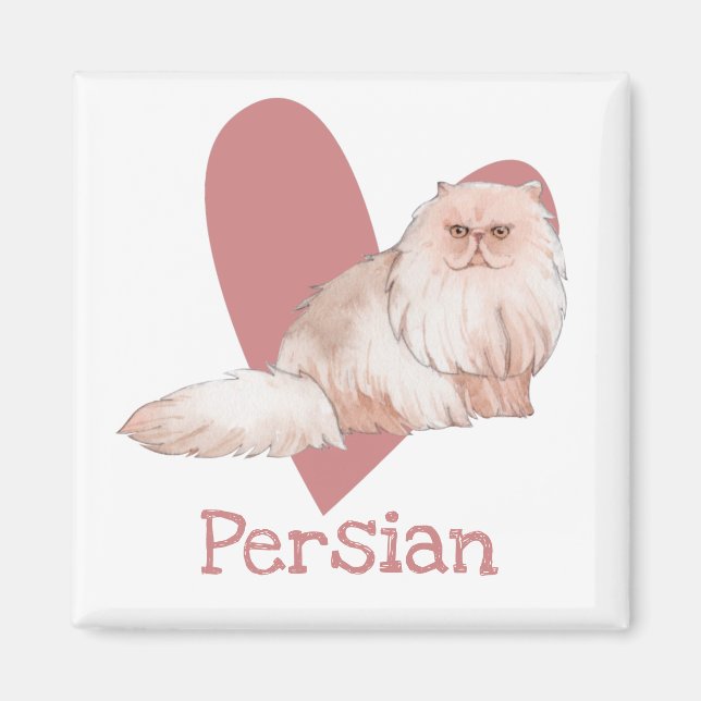 Imán Acuarela de gato persa Corazón gitano rosado (Frente)