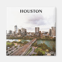 Acuarela de la Ciudad de Viajes de Houston Texas