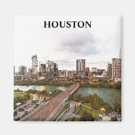 Imán Acuarela de la Ciudad de Viajes de Houston Texas