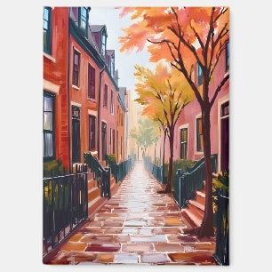 Imán Acuarela de otoño de Boston Beacon Hill