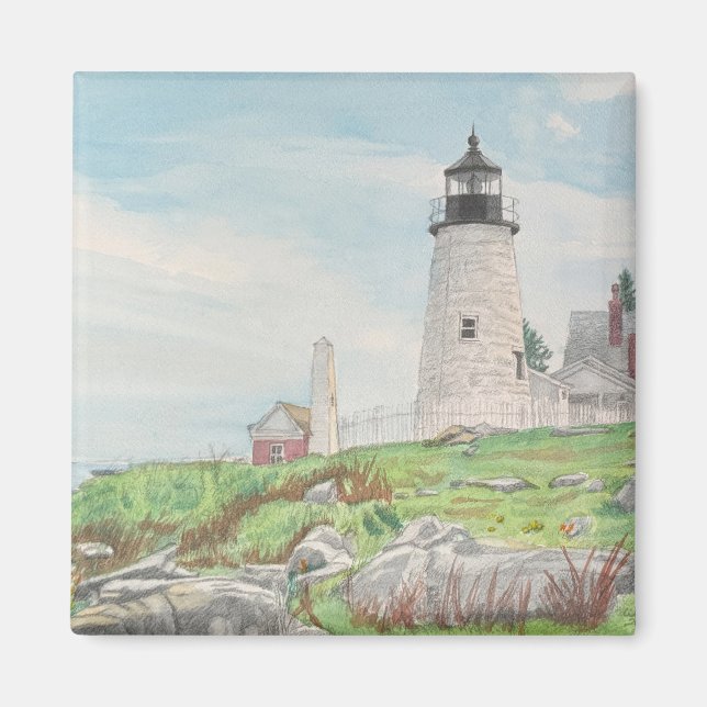 Imán Acuarela de Pemaquid Point (Frente)