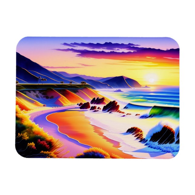 Imán Acuarela de Sunset de California (Horizontal)