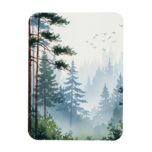 Imán Acuarela del bosque de pinos (Vertical)