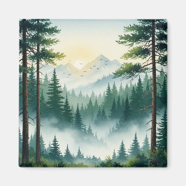 Imán Acuarela del bosque de pinos