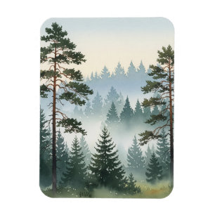 Imán Acuarela del bosque de pinos