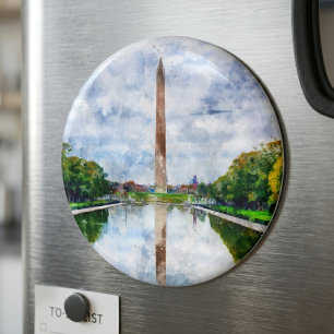 Imán Acuarela del Monumento a Washington con reflejo