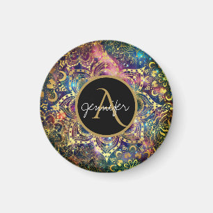 Imán Acuarela dorada y mandala floral nebulosa