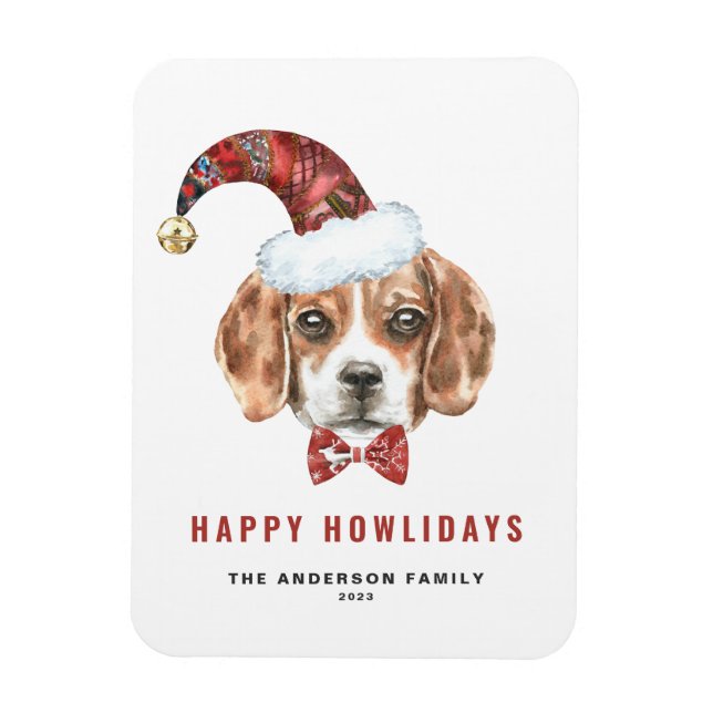 Imán Acuarela festiva Beagle Santa Happy Howlidays (Vertical)