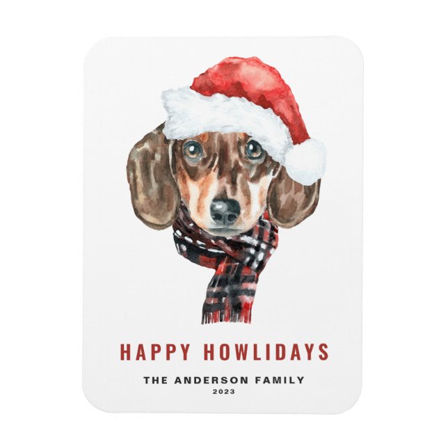 Imán Acuarela festiva Dachshund Santa Happy Howlidays (Vertical)
