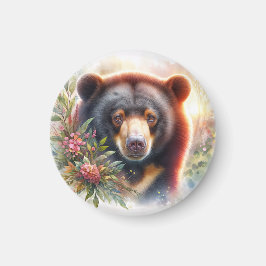 Imán Acuarela floral de oso del sol