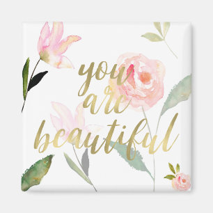 Imán Acuarela floral rosada del oro usted es hermoso