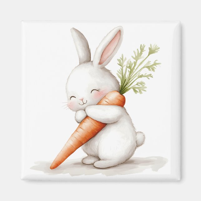 Imán Acuarela Fluffy Bunny Carrot Love (Frente)