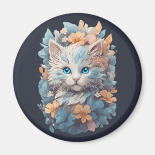 Imán Acuarela Gato Floral Lindo Salpicadura