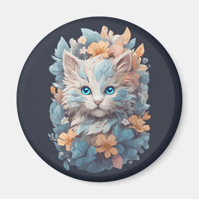 Imán Acuarela Gato Floral Lindo Salpicadura (Frente)