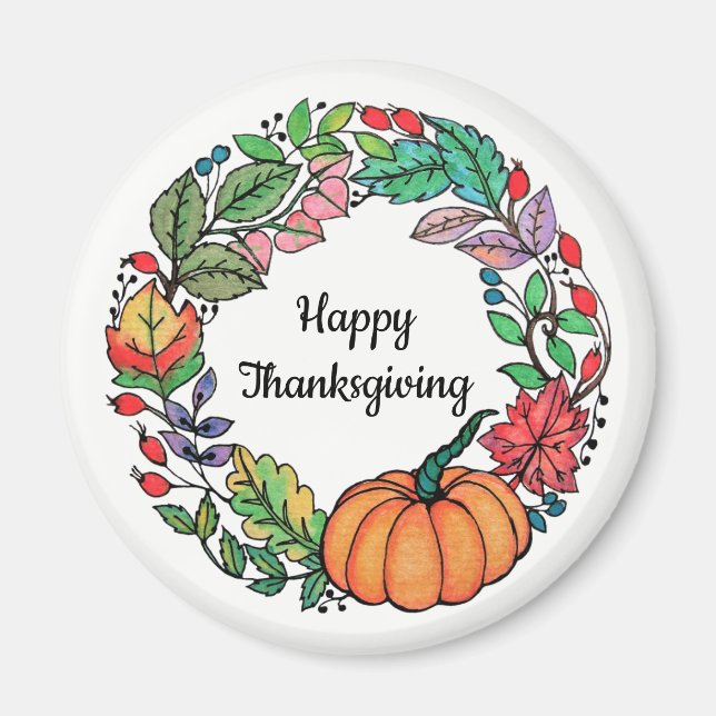 Imán Acuarela Hermosa guirnalda de calabaza con hojas (Frente)