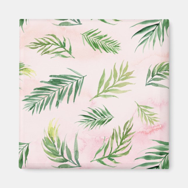 Imán Acuarela Hojas Tropicales Pastel (Frente)